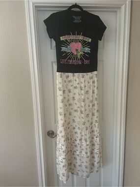 Women's Cream Floral Maxi Dress - Casual Tiered Summer Skirt, Upcycle, Sz Small